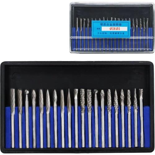 20pcs 3.0mm 1/8" Shank Tungsten Carbide Milling cutter Rotary Burr suit Reamer Tools Cut Set for Dremel
