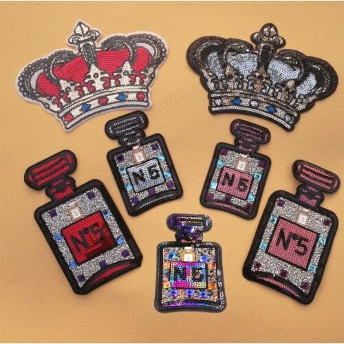 20pcs/lot large Sequins Embroidery Patch Letter Perfume Shampoo Crown Clothing Decoration Garment Accessories Iron Heat Transfer