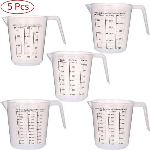 5Pcs Kitchen Organizer Baking Graduated Beaker Stackable Plastic Storage Measuring Cups Spout Measuring Jugs for Powder Liquid