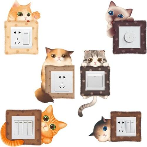 6PCS DIY Funny Cute Cat Switch Stickers Wall Sticker Home Decoration Bedroom Parlor Decor Switch Socket 45 * 60CM
