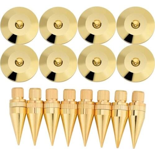 8 Pairs Copper Speaker Spike Isolation Stand With Base Pad Feet Mat For Speaker, Amplifier, DVD Player, Recorder