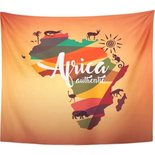 African Africa Travel Map Symbol of Continent Wild Animals Tapestry Home Decor Wall Hanging for Living Room Bedroom Dorm 50x60