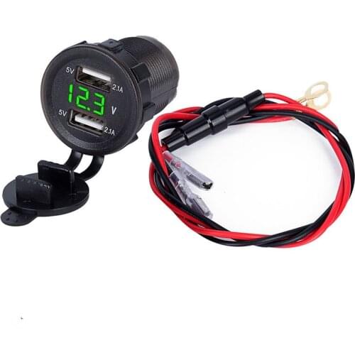 DIY 12V Dual USB Cylindrical Car Charger with Voltmeter 5V 4.2A Waterproof Dual Car USB Charger 60cm Cable with Fuse