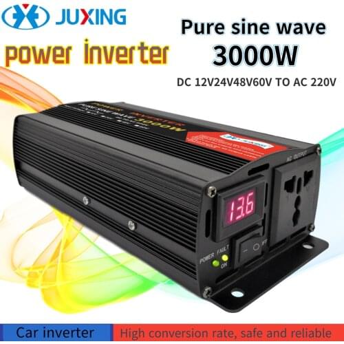 JUXING Pure Sine Wave 3000W Car Converter DC 12V to AC 220V with Universal Socket Digtal Display for Home Emergency Power Supply