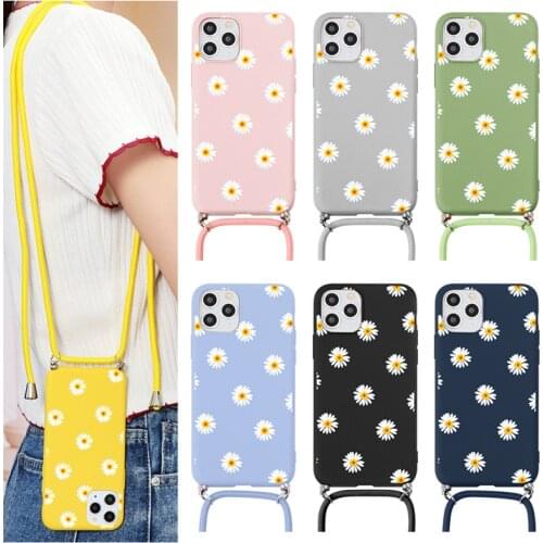 Daisy Flower Lanyard Cord Case For Huawei P30 P20 Pro P40 Lite E P Smart 2019 Y6 Y7 Y9 2019 Honor 8A 9A 9C 9X 10i 20i TPU Cover