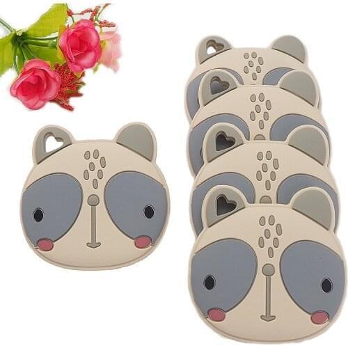 Chenkai 5PCS BPA Free Silicone Big Face Cat Teethers Sensory Chewing Pacifier DIY Baby Necklace Pendant Teething Chewing Toys