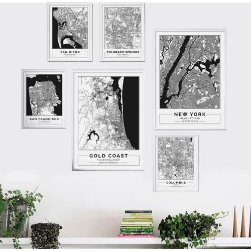 Black White New York Map Gold Coast Map Wall Art Canvas Painting Nordic Posters And Prints Wall Pictures For Living Room Decor