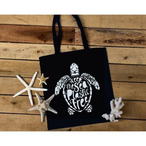 Keep The Sea Plastic Free Sky Tote Bag funny graphic Canvas bag shopping bags Travel bag Cosmetic bag handbag with zipper