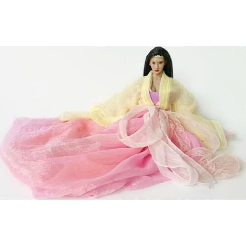 1/6 Scale 12''Ancient Women Long Dress Gown Models Yellow Pink for 12''Figures DIY