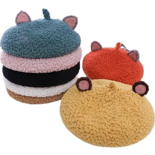 Doitbest Cute cartoon rabbit ears Baby berets Winter Fur kids Fashion girl painter hat Autumn Boys Girls beret Hat