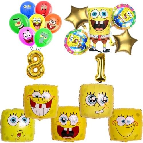 Cartoon Sponge-Bob Balloons Girl Gift 1 2 3 6 Foil Balloon Children Happy Birthday Party Decoration Baby Shower Party supplies