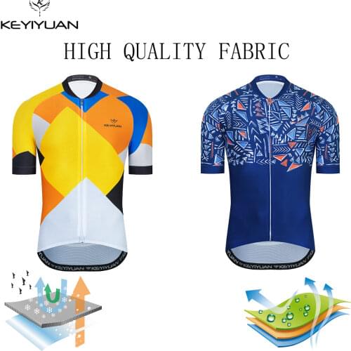 KEYIYUAN Short Sleeve Retro Cycling Jersey Men Bike Wear Top Outdoor Sports Bicycle Shirt MTB Cycle Clothing Maillot Ciclismo