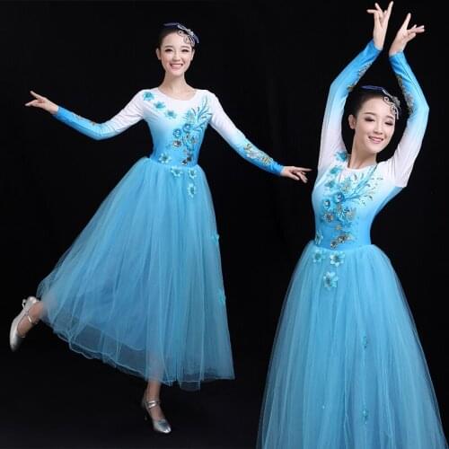 H2609 Women Dance Dress Female Chinese Folk Square Dance Professional Performance Costumes Dancer Practice Long Sleeve Dresses