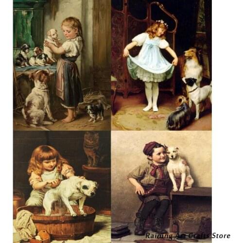 5D Diy Diamond Painting Vintage Girl Portrait Embroidery Rhinestone Pet Dog Full Drill Mosaic Pictures Home Decoration Gifts