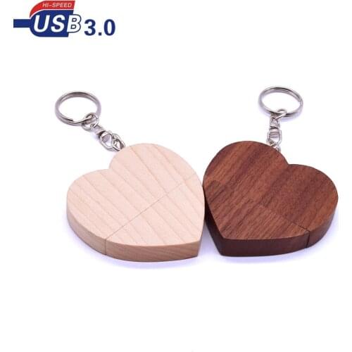 Cle USB 3.0 Maple Wooden Love Heart Model Usb Flash Drive Walnut Wood Memory Stick 64GB 16GB 32GB 4GB Wedding Gifts Custom Logo