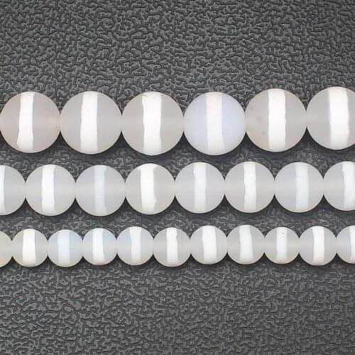 Frost/Matte White one Line 6-12mm Dzi agates Round Beads 14.5"For DIYJewelry making! Mixed wholesale for all items