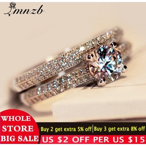 LMNZB Real 925 Silver Rings Luxury Design Double Stackable Fine Jewelry Bridal Sets Wedding Engagement Ring Accessory LAR131