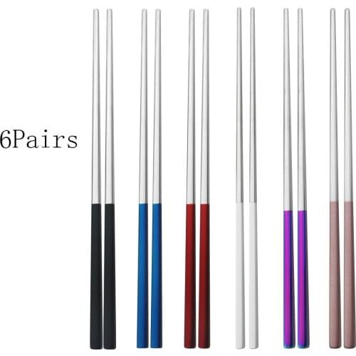 6 Pairs Silver Mixed Dinnerware Stainless Steel Set Square Chopsticks Textured Hash Sushi Japanese Chinese Chopsticks Tableware