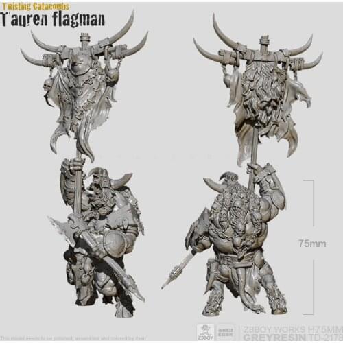 75mm Resin Fiugre Kits Minotaur warrior carrying a flag resin model self-assembled TD-2178