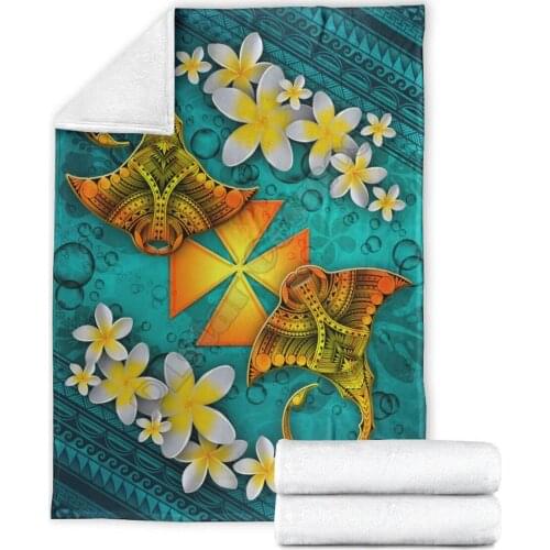 Wallis and Futuna Polynesian Blanket Manta Ray Ocean 3D printed Wearable Blanket Adults/kids Fleece Blanket Sherpa Blanket