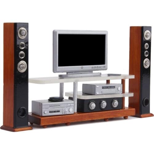 OMoToys 1:12 scale Dollhouse TV Cabinet Loudspeaker Sound system Set with DVD Player and Subwoofer Miniature Furniture