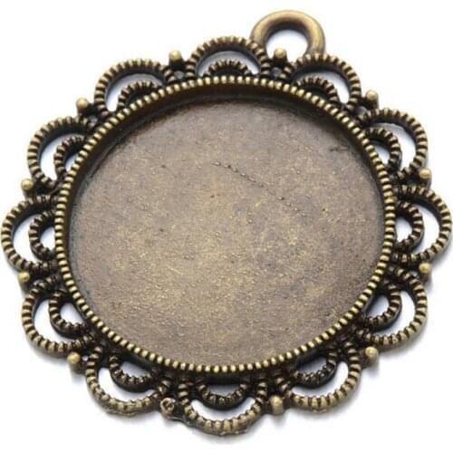 20pcs Round Shape Necklace Pendant Setting Cabochon Cameo Base Tray Bezel Blank Jewelry Making Findings