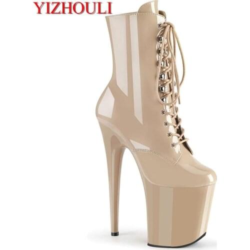 Fashionable sexy knight boots, high-heeled shoes suit banquet, new style khaki 20cm pole dance banquet performance short boo