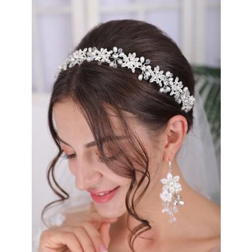 Silver Tiara Wedding Headdress Shiny Rhinestone Pearl Luxury Headband Elegant Women Hair Jewelry Set Bridal Hair Accessories