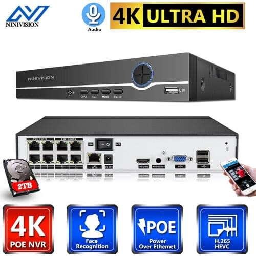 NIVISION H.265 4CH NVR POE 1080P 5MP Surveillance CCTV NVR 48V PoE For H.265 IP Camera P2P ONVIF Network Video Recorder With 2TB