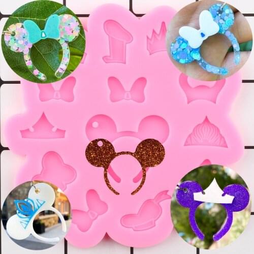 Unicorn Keychain Silicone Mold Mouse Headband Bow Crown Epoxy Resin Molds Pendant Charms Making Jewelry Mould Candy Moulds
