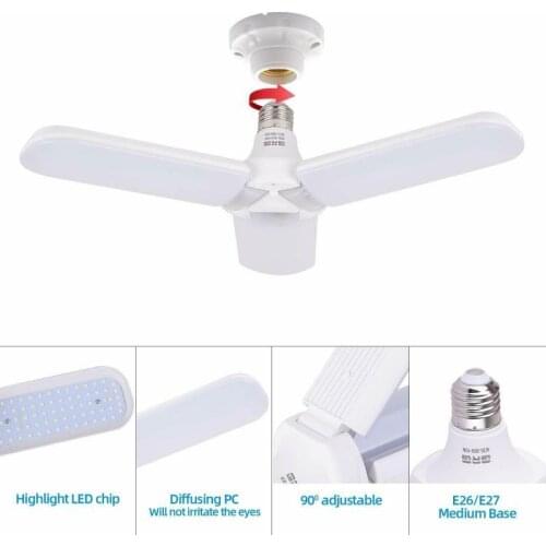 Three leaf E27 Led Lamp Bulb Foldable Fan Blade LED Light Tubes Pendant Light Super Bright for Indoor Home Bedroom Ceiling Light