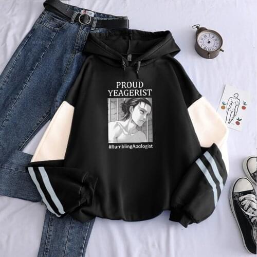 Anime Attack On Titan Proud Yeagerist Eren Yeager Hoodies Sweatshirt Funny Manga Clothes Unisex Harajuku Winter Patchwork Hoodie