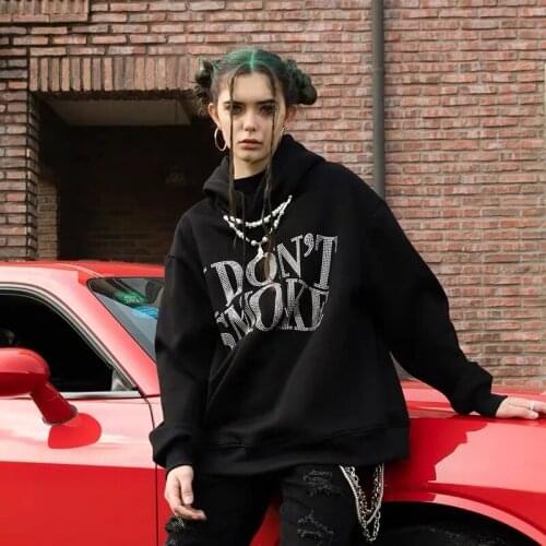 Y2K 90S Fashion Sweatshirt Oversized Hoodie Women Autumn Zip Up Long Sleeve Jacket Top Rhinestone Aesthetic Letter sweatshirts