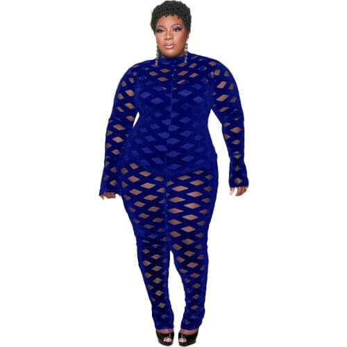 Plus Size Fashion Solid Diamond Mesh Jumpsuit Casual Femme One Piece Elegant Set Drop Shipping