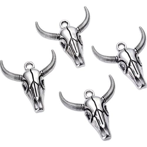 10pcs/lot new antique vintage silver plated zinc alloy Bull skull charm pendants DIY Jewelry making for bracelet necklace
