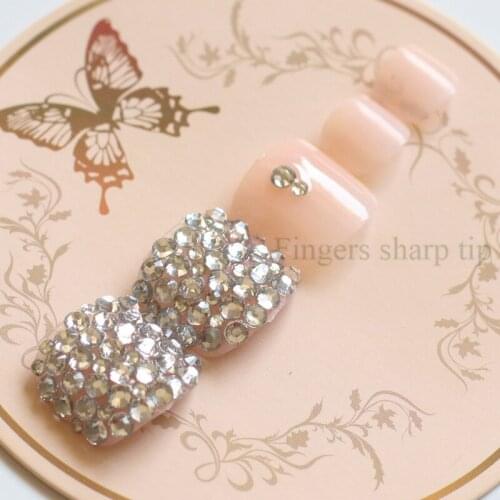 2020 High-grade High quality fashion full drill handmade round toe fake nail crystal Transparent drill 24PCS #N38