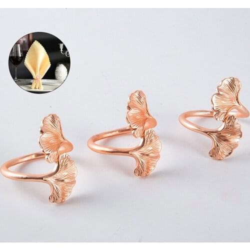 3PCS Ginkgo Leaf Metal Napkin Ring ,Creative Rose Gold Color Napkin Buckle Table for Home Dinning Room Hotel