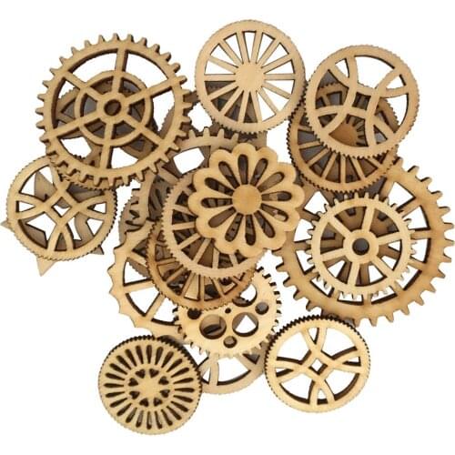 50pcs Unfinished Wood Hollow Gear Tags Cutout Wooden Pieces Embellishments