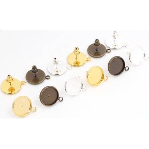 8-16mm 10pcs Two Style 3 Colors Plated Earring Studs,Earrings Blank/Base,Fit 8-16mm Glass Cabochons,Buttons;Earring Bezels