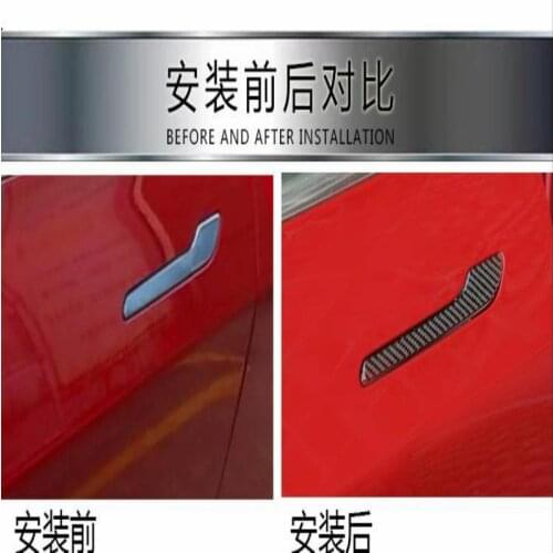 For Car Accessoriesr Tesla Model 3 Styling Carbon Fibre Texture Exterior Door Handle Cover Protector Scuff Plate Trim 2018 2019