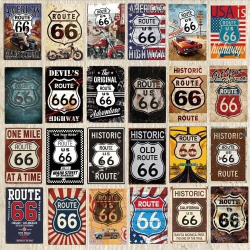 Route 66 Car Metal Signs Shabby Chic Plaque Metal Vintage Wall Music Bar Garage Home Art Motorcycle Craft Decor 30X20CM XP-78A