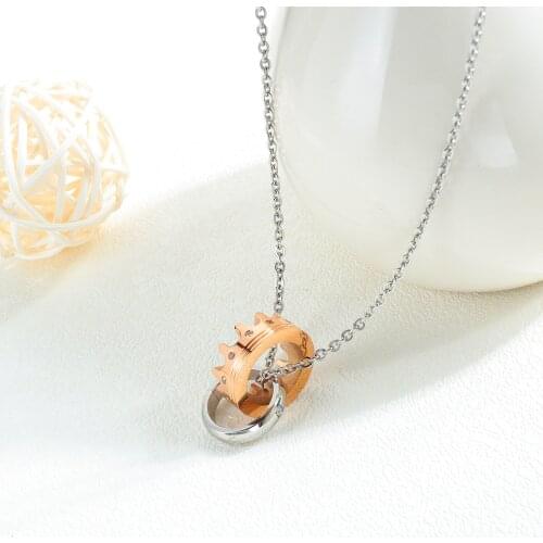 Jewelry 2021 Trend Stainless Steel Rose Gold Her King Her Queen Crown Set Zircon Couple Necklace 55CM 50CM Womens Neck Chain