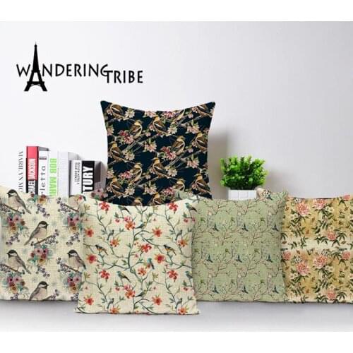 Bird Cushion Cover Flower Throw Pillow Case Square Sofa Cushions Covers Home Decor Bed Tropical Print Decorative Cushion Cases