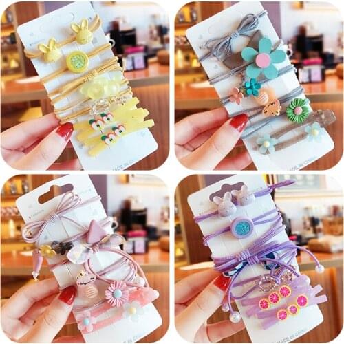 6/7 Pcs/Set Children Cute Cartoon Rabbit Flower Bow Elastic Hair Bands Girls Lovely Rubber Bands Kids Hair Clip Hair Accessories
