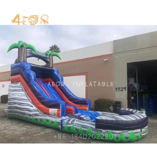 Guangzhou AEOR Commercial kids slide single lane tropical palm tree kids slide cheap inflatable Water Slide with pool
