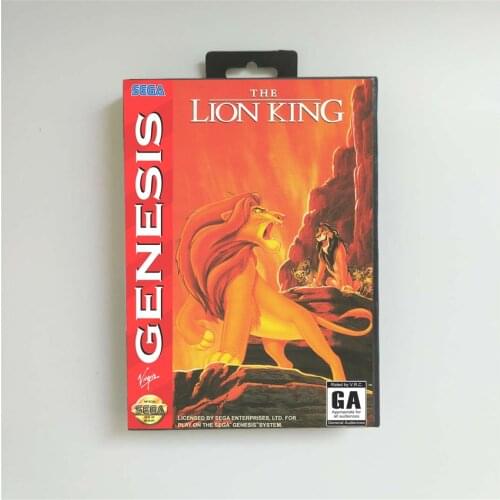 The Lion King - USA Cover With Retail Box 16 Bit MD Game Card for Sega Megadrive Genesis Video Game Console