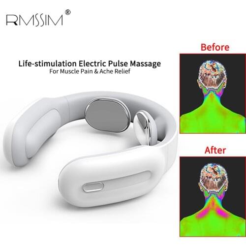 Electric Pulse Neck Massager Rechargeable USB Cervical VertebraTraction Pain Relief Heating Function Therapy Massage Stimulator