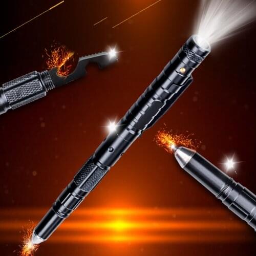 Outdoor Survival Tool Self-defense Tool LED Flashlight Self-defense Pen Christmas Present Black Mens Gifts Tool Multitool Pens