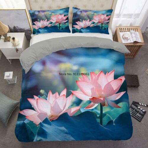 Beautiful Lotus Pattern Printed Bedding Set Duvet Cover Single Double Full Twin Queen King Size Comforter Cover Bedroom Decor