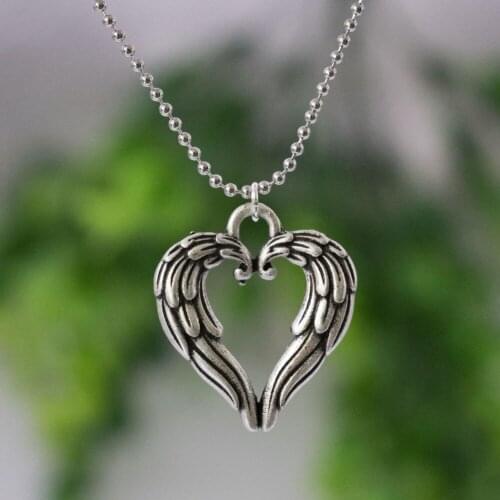 Fashion Angel Wing Pendant Necklace For Men Double-Sided Loved Heart Shape Wings Necklace Jewelry